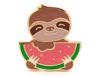 SALE Sloth Enamel Pin - Hard Enamel Pin Sloth Lapel Pin Watermelon Pin 3 Toed Sloth Kawaii Pin Sloth Brooch LuxCups Pin Sloth Pin Sloth