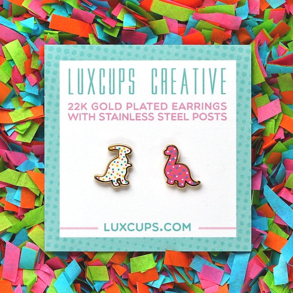 Dino Cookie Style 1 Earrings - Hard Enamel Dinosaur Earring Stud Dino Earrings Sugar Cookie Earrings Gold Earring Studs Baker Dino Jewelry