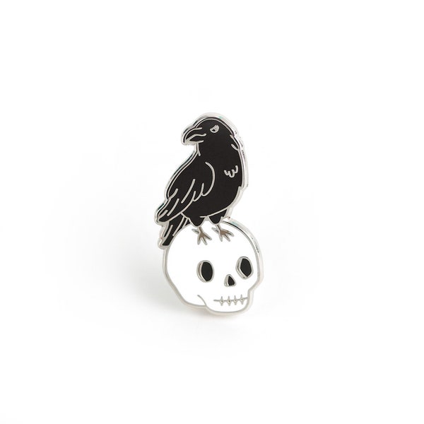 The Raven Enamel Pin - Hard Enamel Raven Pin Cute Crow Pin Gold Spooky Lapel Pin Horror Lover Raven Gift Skull Gift Edgar Allen Poe Pin