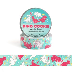 Dino Cookie Washi Tape - Kawaii Washi Tape, Decorative Tape, Paper Tape, Colorful Crafting Tape, Stationery Craft Tape, Dino Cookie Tape