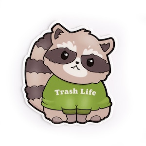 Raccoon Sticker - Trash Life Weather-Proof Vinyl Sticker, Raccoon Stickers, Trash Panda Laptop Decal, Cute Raccoon Kawaii Sticker, Car Decal