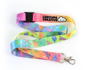 SALE Rainbow Dino Lanyard - Dinosaur Lanyard Triceratops Badge ID Stegosaurus Safety Lanyard Cute Pterodactyl Lanyard Trex Breakaway Lanyard