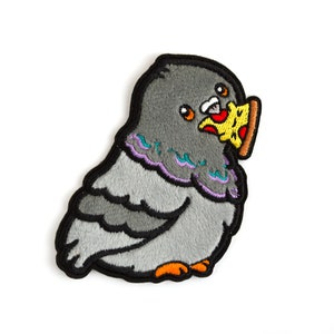 SALE Pizza Pigeon Patch Sticker - Adhesive Patch Pigeon Applique Patch Embroidered Kawaii Pizza Patch Rock Dove Jacket Patch Sticker Patch