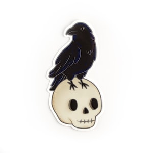 The Raven Sticker - Halloween Weather-Proof Vinyl Sticker, Spooky Stickers, Raven Laptop Decal, Bird Kawaii Sticker, Skull Car Decal