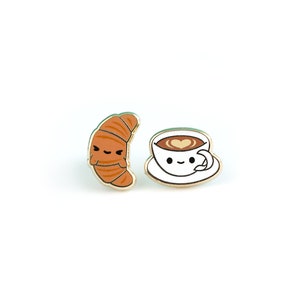 Brunch Besties Earrings - Hard Enamel Croissant Earring Stud Espresso Earrings Coffee Gold Earring Studs Breakfast Gift Pastry Earring Gift