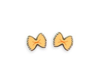 Bow Tie Pasta Earrings - Pasta Sauce Earring Gift Italy Earring Studs Spaghetti Gold Earrings Kawaii Earrings Ravioli Cute Kawaii Earrings