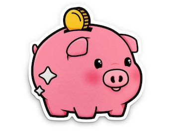 Piggy Bank Sticker - Cute Pig Weather-Proof Vinyl Sticker Coin Bank Sticker Piglet Laptop Decal Allowance Kawaii Sticker Money Car Decal