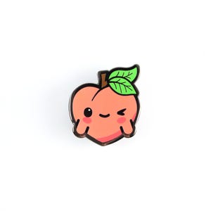 Peachy Enamel Pin - Peach Enamel Pin Cute Stone Fruit Lapel Pin Fruit Tree Badge Cute Peach Cobbler Kawaii Gift Cloisonné Cute Badge Pin