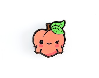 Peachy Enamel Pin - Peach Enamel Pin Cute Stone Fruit Lapel Pin Fruit Tree Badge Cute Peach Cobbler Kawaii Gift Cloisonné Cute Badge Pin