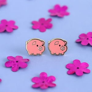 Piggy Earrings - Piglet Earring Gift Kawaii Pig Earring Studs Farm Animal Gold Earrings Kawaii Earrings Pig Gift Enamel Earrings Pig Studs