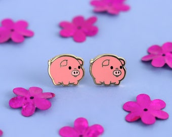 Piggy Earrings - Piglet Earring Gift Kawaii Pig Earring Studs Farm Animal Gold Earrings Kawaii Earrings Pig Gift Enamel Earrings Pig Studs