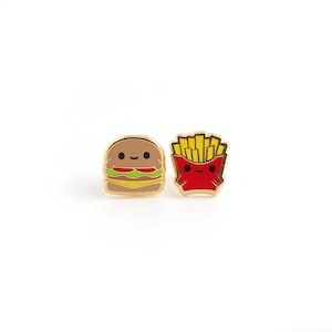 Fast Food Friends Earrings - Hard Enamel Burger & Fries Earring Stud Hamburger Earrings French Fries Earrings Gold McDonald&#39;s Earring Studs