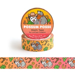 Possum Posse Tape - Opossum Kawaii Washi Tape Cowboy Possum Decorative Tape Paper Tape Texas Colorful Crafting Tape Stationery Craft Tape