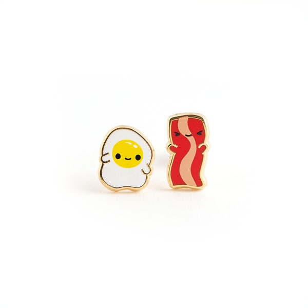 Eggs & Bac-y Earrings - Hard Enamel Breakfast Earring Stud Bacon Earrings Fried Egg Earrings Gold Scrambled Eggs Earring Studs Food Gift