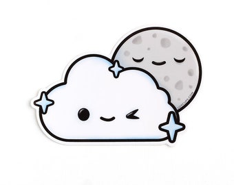 Sparkle Cloud Sticker - Happy Cloud Weather-Proof Vinyl Sticker Cloud Sticker Weather Laptop Decal Moon Sticker Weather Gift Kawaii Sticker