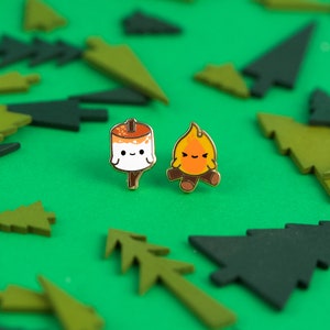 Campfire Cuties Earrings - Hard Enamel Burnt Marshmallow Earring Stud Fire Earrings Camping Gold Earring Studs Smores Gift Glamping Earring