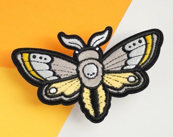 Fuzzy Deaths Head Moth Patch - Moth Sticker Patch Spooky Death Head Patch Spooky Patch Insect Patch Halloween Patch Hawkmoth Patch