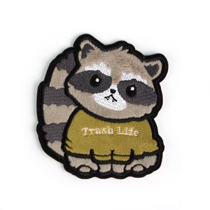 Raccoon Patch Sticker - Adhesive Patch Trash Panda Applique Patch Embroidered Kawaii Cute Raccoon DIY Patch Trash Life Cute Jacket Patch