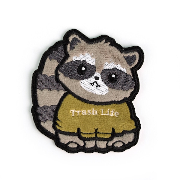 Raccoon Patch Sticker - Adhesive Patch Trash Panda Applique Patch Embroidered Kawaii Cute Raccoon DIY Patch Trash Life Cute Jacket Patch