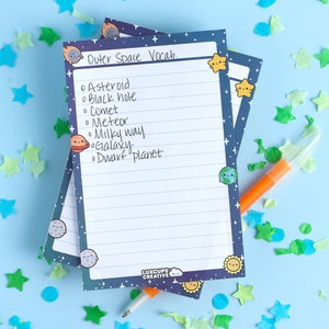 SALE Space Buds Notepad - Cute Stationery Gift Kawaii Outer Space Memo Pad Galaxy Writing Pad Star Scratch Pad Planet Notepad Kawaii Notepad
