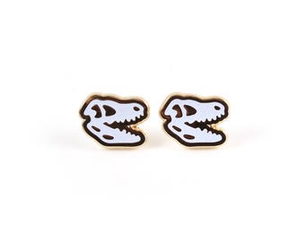 Trex Skull Earrings - Dino Skull Earring Gift Tyrannosaurus Earrings Fossil Gold Studs Skeleton Kawaii Earrings Cute Dinosaur Enamel Earring