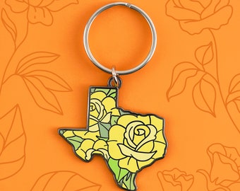 Texas Yellow Rose Keychain - Texas Kawaii Keychain Gift Yellow Rose Cute Key Charm Flower Gift Keyring Yellow Rose Of Texas Keychain Kawaii