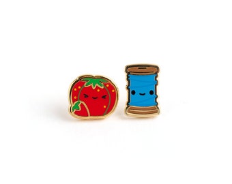 Sewing Earrings: Pin Cushion & Thread 22k Gold Plated Studs