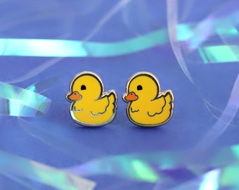 Rubber Ducky Earrings - Rubber Duck Earring Gift Bathtub Earring Studs Bubble Bath Gold Earrings Kawaii Earrings Cute Duck Enamel Earrings
