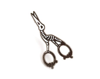 Scissor Stork Enamel Pin - Hard Enamel Pin Cloisonné Antique Scissors Lapel Pin Bird Skeleton Badge Bones Kawaii Pin Vintage Stork Pin