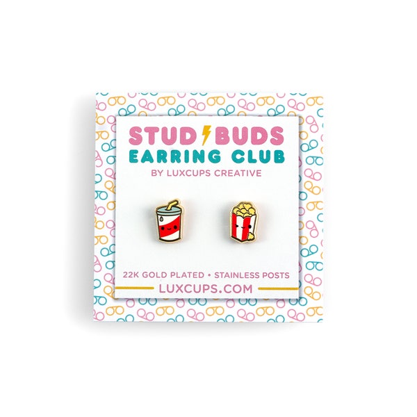 Concession Cuties Earrings - Hard Enamel Popcorn Earring Stud Junk Food Earrings Soda Gold Earring Movies Gift Stud Buds Earring Club