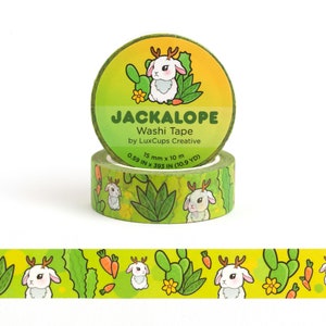 Jackalope Washi Tape - Kawaii Washi Tape, Decorative Tape, Paper Tape, Colorful Crafting Tape, Stationery Craft Tape, Jackalope Tape Cactus