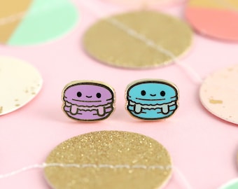 Macaron Earrings - Cookie Earring Gift Dessert Earring Studs French Gold Earrings Kawaii Earrings Macaroon Enamel Earrings Gold Studs