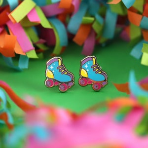 Roller Skate Earrings - Roller Derby Earring Gift Skating Earring Studs Quads Gold Earrings Kawaii Earrings Skating Rink Enamel Earrings
