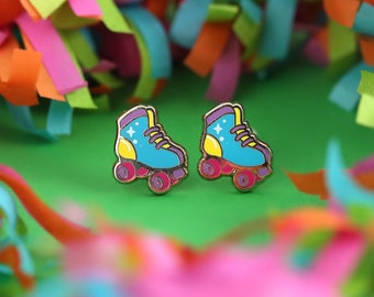 Roller Skate Earrings - Roller Derby Earring Gift Skating Earring Studs Quads Gold Earrings Kawaii Earrings Skating Rink Enamel Earrings