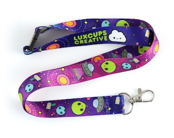 Cosmic Cuties Lanyard - Outer Space Lanyard Alien Badge ID UFO Safety Lanyard Cute Lanyard Ray Gun Breakaway Lanyard  Planet Lanyard Kawaii