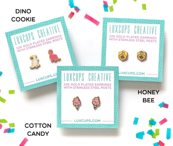 Pick 2 Enamel Earrings - Hard Enamel Mushroom Earring Stud Texas Earrings Beaker Earrings Gold Earring Studs Dinosaur Earrings Jewelry Tooth