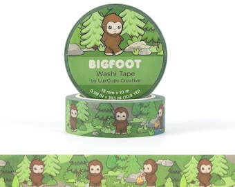 SALE Bigfoot Washi Tape - Sasquatch Cute Kawaii Washi Tape Great Ape Decorative Tape Mammal Journal Tape Rainforest Crafting Tape Paper Tape