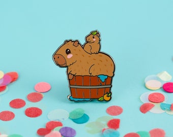 Capybara Cuties Enamel Pin - Capybara Enamel Pin Rodent Lapel Pin South America Badge Mammal Kawaii Pin Coconut Doggy Gift Cute Capybara Pin