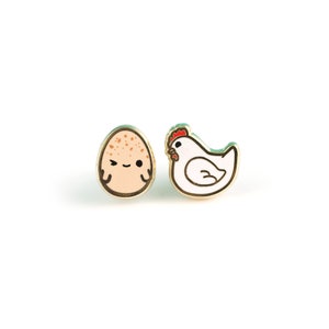 Chicken OrThe Egg Earrings - Hard Enamel Chicken Earring Stud Egg Earrings Hen Gold Earring Studs Cluck Gift Rooster Earring Gift