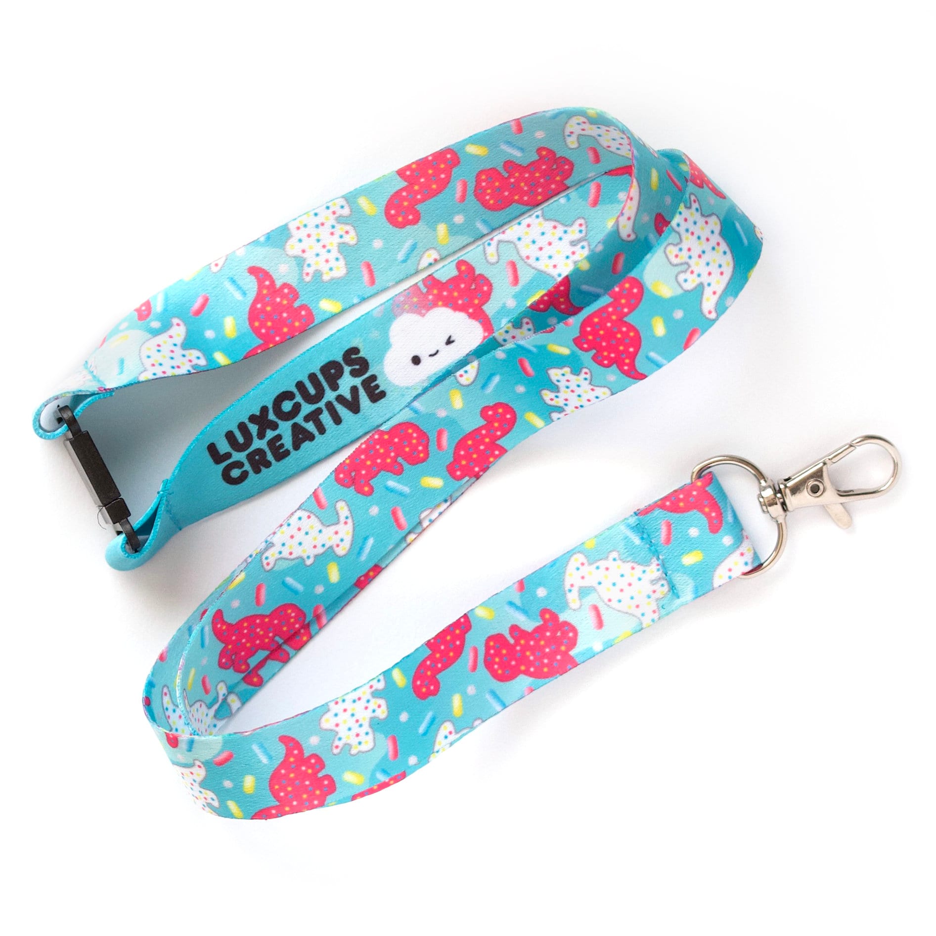 Blue dinosaur trex dino ribbon lanyard safety clip ID badge holder student gift Blue dinosaur trex dino ribbon lanyard safety clip ID badge holder student gift