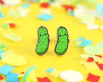 Pickle Earrings - Dill Pickle Earring Gift Cucumber Earring Studs Vegetable Gold Earrings Kawaii Earrings Pickle Gift Enamel Earrings