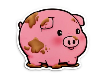Piggy Sticker - Cute Pig Weather-Proof Vinyl Sticker Dirty Pig Sticker Piglet Laptop Decal Pig Gift Kawaii Sticker Kawaii Pig Car Decal