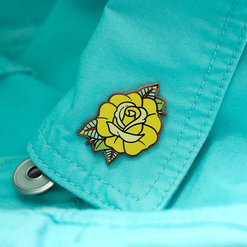 Yellow Rose Enamel Pin Traditional Tattoo Hard Enamel Pin Etsy