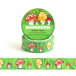 Mushroom Washi Tape - Fungi Kawaii Washi Tape Fly Agaric Decorative Tape Paper Tape Toad Stool Colorful Crafting Tape Stationery Craft Tape