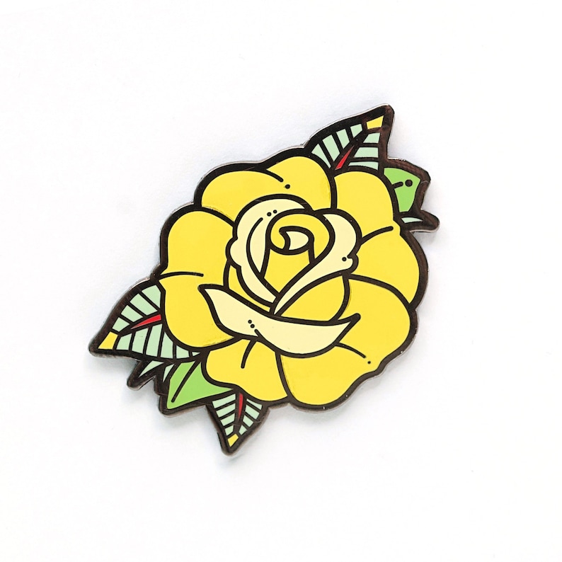 Yellow Rose Enamel Pin Traditional Tattoo Hard Enamel Pin - Etsy