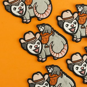 SALE Possum Posse Patch Sticker - Adhesive Patch Opossum Applique Patch Embroidered Kawaii Texas Cowboy Possum Patches Rodeo Possum Flair