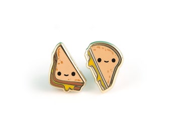 Grilled Cheese Earrings: Hard Enamel 22k Gold Plated Studs