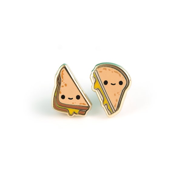 Grilled Cheese Earrings - Hard Enamel American Cheese Earring Stud Cheese Earrings Triangles Gold Earring Studs Sandwich Gift Bread Earrings