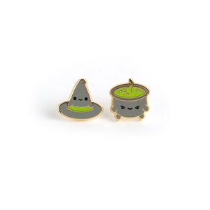Witchy Wonders Earrings - Hard Enamel Witchy Earring Stud Cauldron Earrings Witchy Hat Gold Earring Studs Halloween Gift Spooky Earring Gift