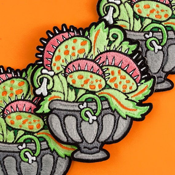 SALE Venus Fly Trap Patch Sticker - Adhesive Patch Carnivore Applique Embroidered Kawaii Botany Patch Carolina Cute Jacket Sticker Patch